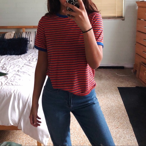 Zara Tops - zara orange striped ringer tee shirt